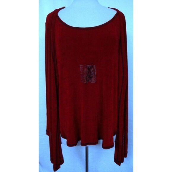 Piccalino Vtg Red Cardi Tank Traveler Tunic Length Asian Fern Faux 2Pc PLUS 18W - Picture 2 of 9